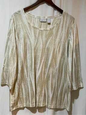 Zenergy by Chico’s Metallic Gold Abstract Print Tunic Top w. 3/4 Sleeves -3 (XL)
